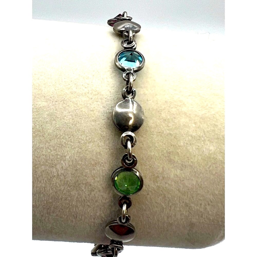 Italian 925 Sterling Silver Bracelet With Faceted Glass Gems M27 - Picture 3 of 8